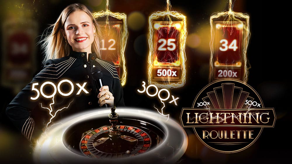 Lightning Roulette presenter, wheel and multiplier artwork