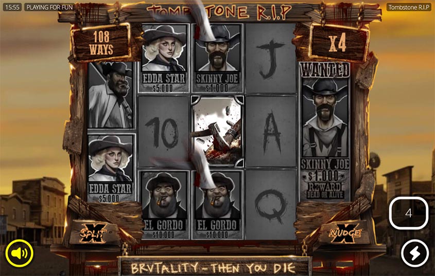 Tombstone RIP game screen with its Wild West reels and characters